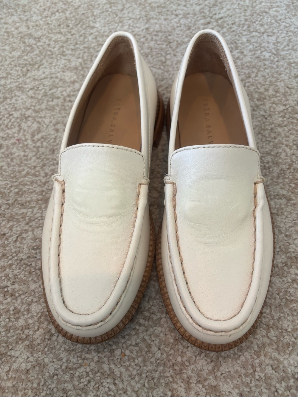 Freda Salvador Ivory Leather Penny Loafers